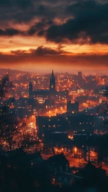 Evening city skyline glows gently beneath a dramatic sunset