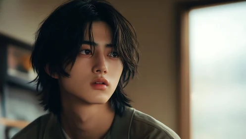 Softly lit digital portrait of pensive young person.