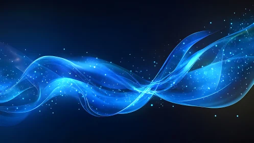 Luminous blue energy waves on dark abstract background.