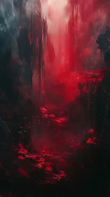 Crimson fog carves a haunted canyon of molten shadows