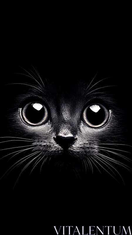 Black Cat Face Portrait Against Dark Background