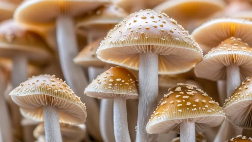 Clustered brown-capped mushrooms with textured white stems.