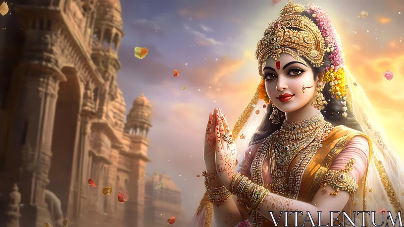 Ornate Indian goddess portrait rendered in luminous digital detail