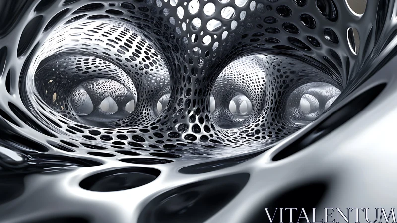 Glistening tunnel of silver forms inviting curious wandering.