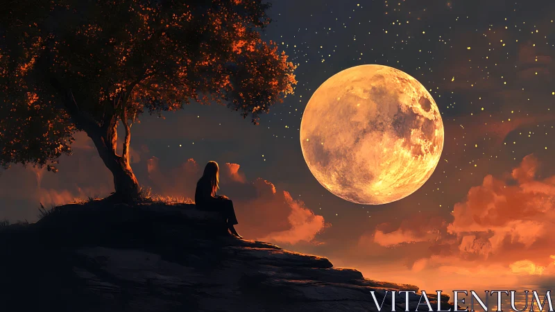 Moonlit hillside dreams beneath a glowing golden sky.