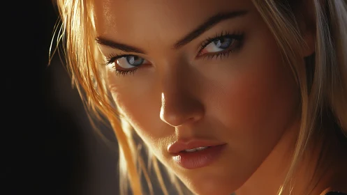 High-resolution photoreal facial close-up under raking light.