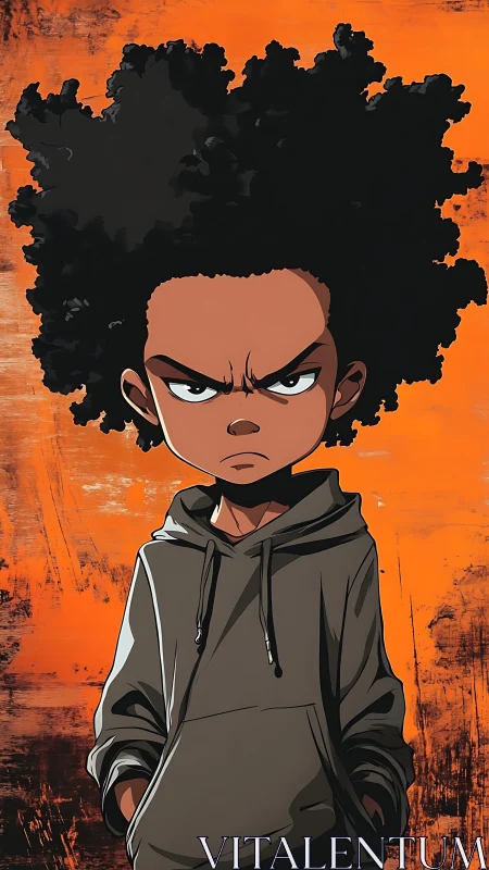 Defiant boy in hoodie against distressed orange wall.