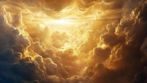 Glowing golden clouds open a radiant path of warm light