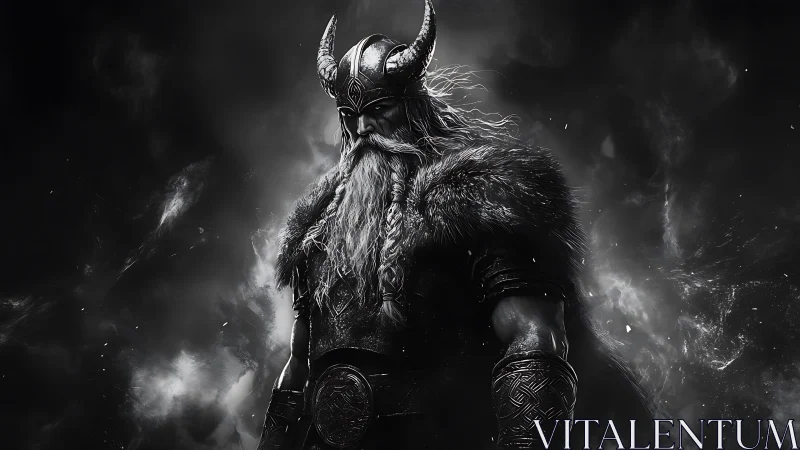 Monochrome Viking warlord rendered in high-contrast digital painting