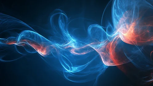 Electric blue and orange energy streams swirl through dark space