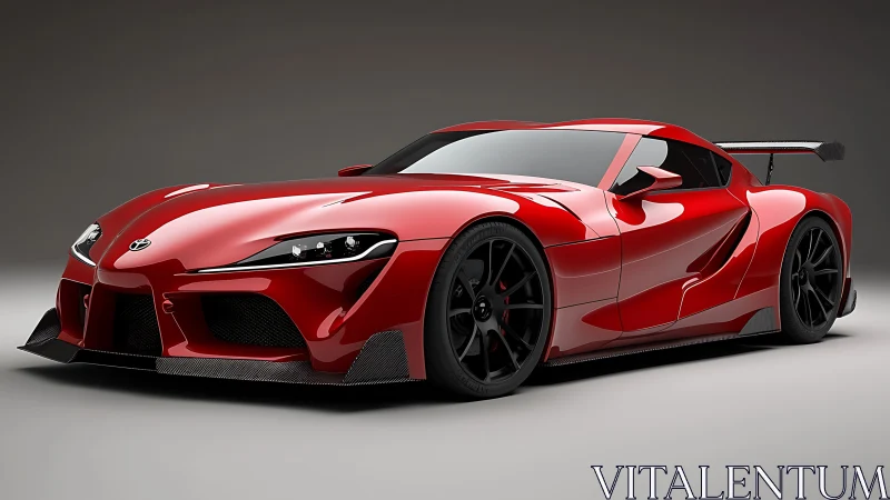 Sleek red sports car stands poised in a minimalist studio