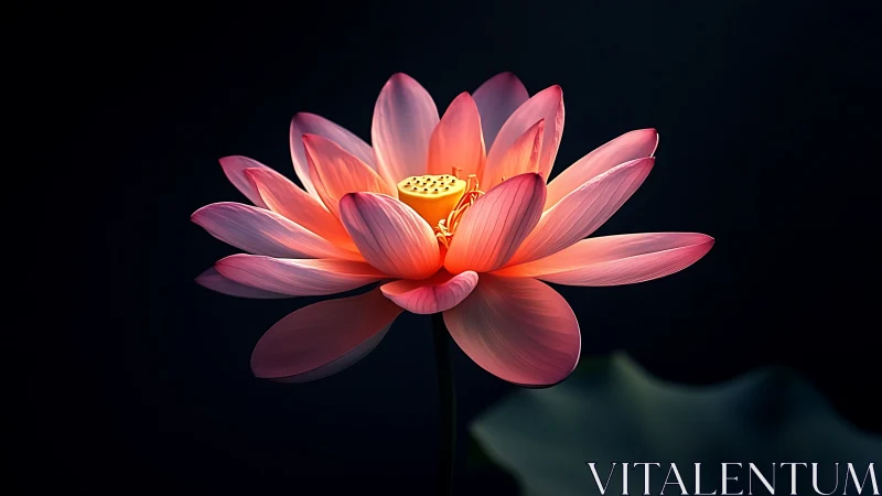 Luminescent Lotus Blossom Against Darkness.