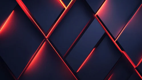 Angular dark panels intersect while red neon edges glow