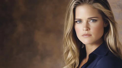 Calm portrait of a thoughtful woman in soft warm light.