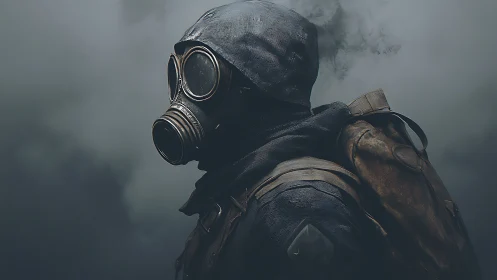 Lone wanderer in a smoky world, wrapped in quiet courage.