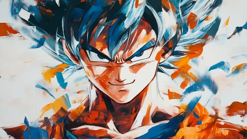 Portrait depicts stylized spiky haired figure in dynamic strokes