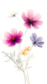 Delicate Cosmos Flower Specimen with Gradient Petals and Fine Filiform Foliage