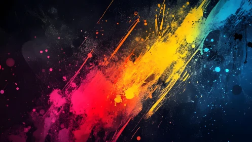 Vibrant abstract paint splash on dark background, modern art style.