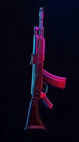 Neon Assault Rifle Glows Against Midnight Darkness