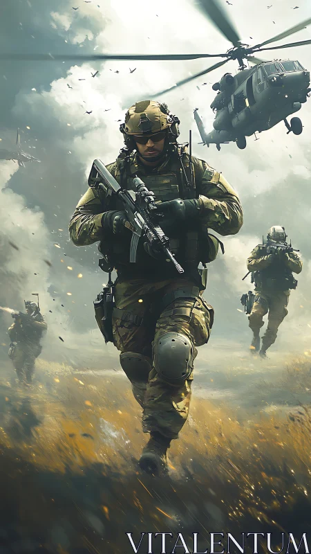 Charging into the storm with focused modern soldiers.