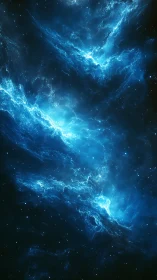 Shimmering blue nebula flows gently through a quiet night sky