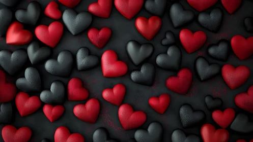 Red and Black Textured Hearts on Dark Surface