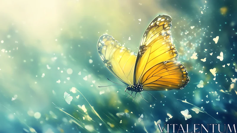 High-saturation yellow butterfly rendered with luminous depth-of-field bokeh