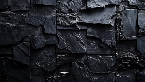 Layered black slate wall shows controlled chiaroscuro texture