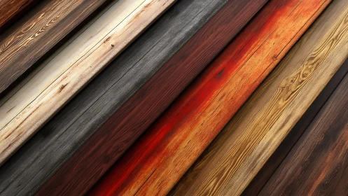 Warm timber rainbow of rustic wooden planks in stripes.