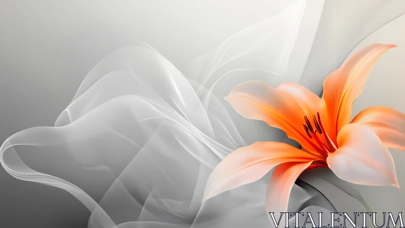 Orange lily flower with flowing translucent fabric forms.