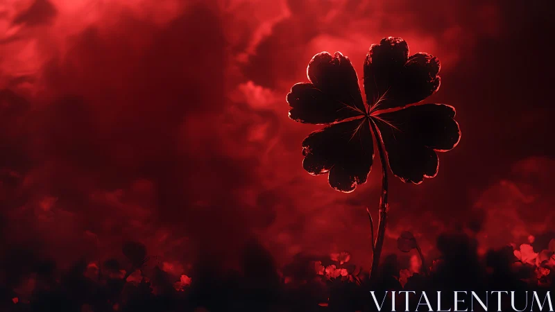 Four leaf clover silhouette against intense red sky.