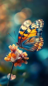 Vibrant orange butterfly perched on soft pastel wildflower.