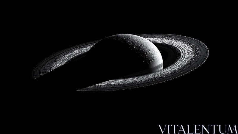 Ringed planetary body in strong shadow and side illumination.