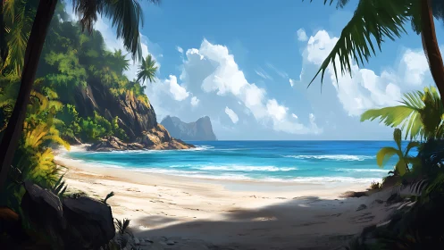 Tropical Beach Cove. Dramatic Cliffs Frame Pristine Paradise.