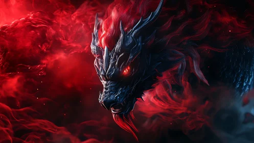 Ember‑crowned obsidian dragon crowned in storming scarlet fire.