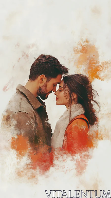 Intimate Moment Between Couple in Watercolor Style