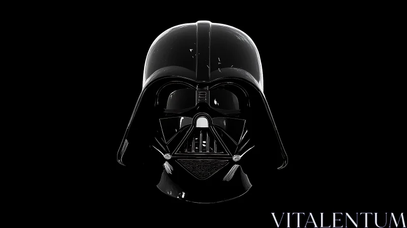 3D-rendered black sci-fi helmet with glossy specular symmetry.