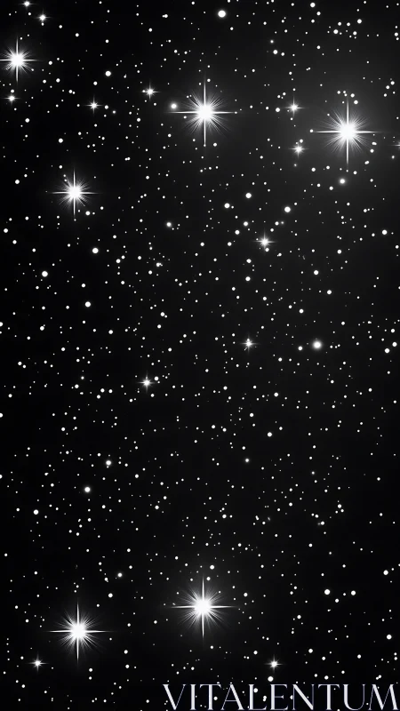 Glistening starry night sky gently sparkles in quiet space