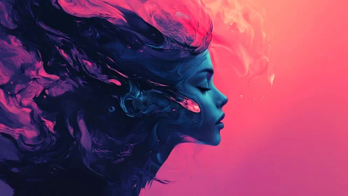 Digital painting profile portrait with neon vapor gradients.