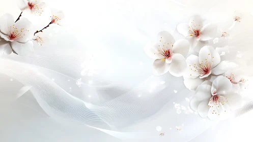 White Cherry Blossoms with Flowing Wave Elements