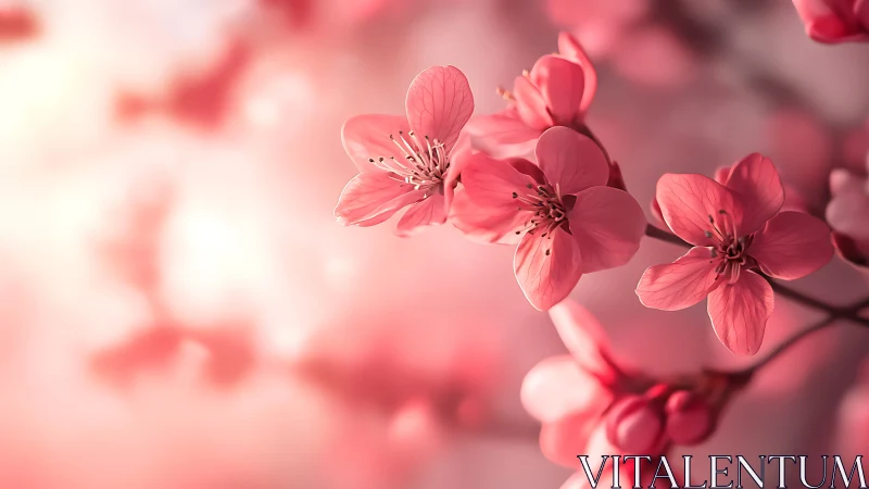 Pink Cherry Blossoms in Soft Focus Spring Light