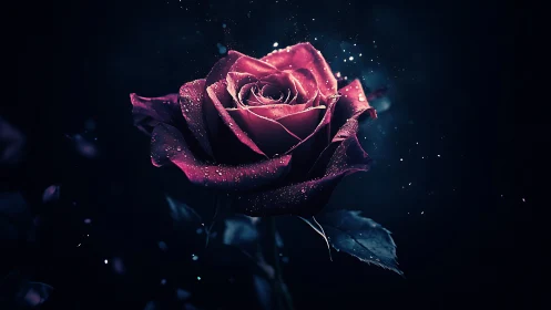 Luminescent Rose with Particle Glow Against Deep Space.
