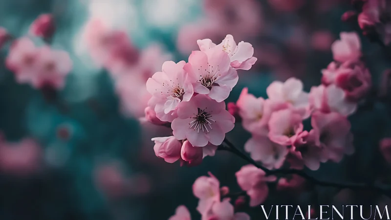 Pink cherry blossoms in soft focus bloom.