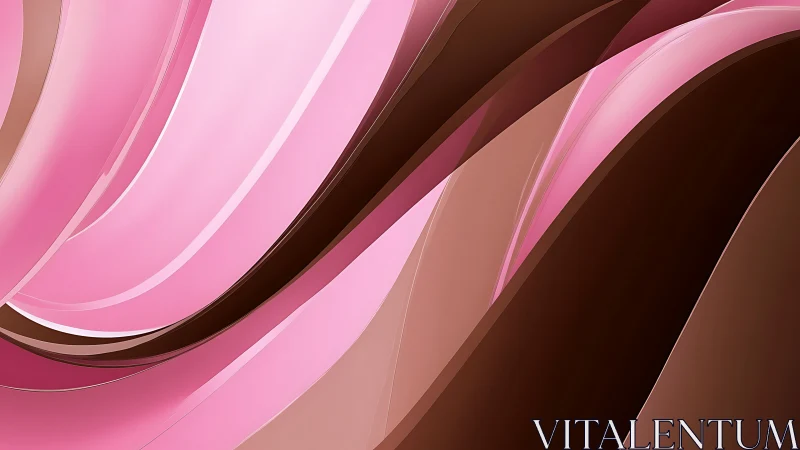 Curved pink and brown ribbons form layered glossy abstract surface