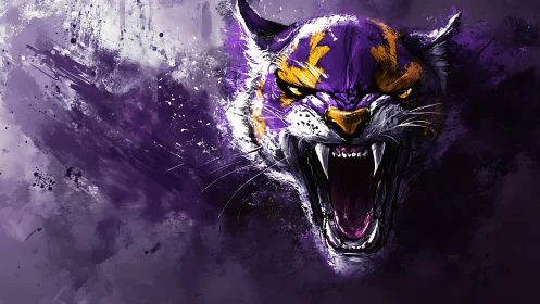Roaring violet predator rendered in dynamic splatter strokes.