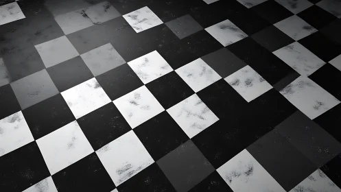 Specularly worn checkerboard plane with staggered tiling pattern.
