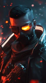 Cybernetic enforcer in neon rim light studies cinematic contrast