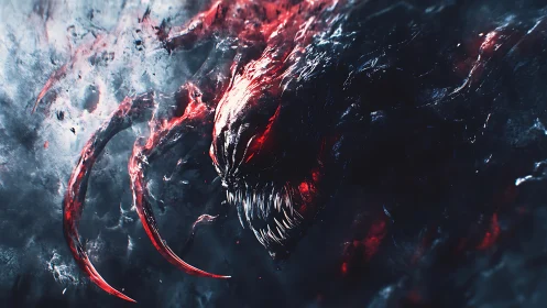 Digital painting of infernal symbiotic predator in motion blur.