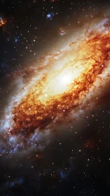 Golden spiral galaxy glows warmly among countless distant stars