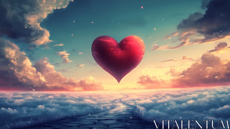 Crimson Heart Glows Above Clouds and Sky